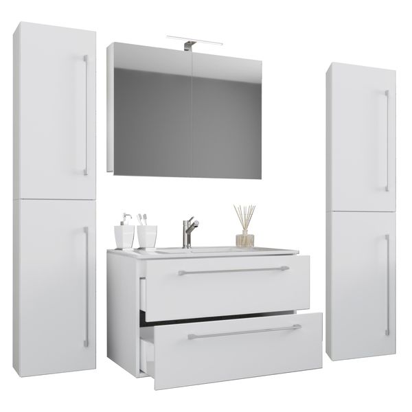 Waschtisch Vcm "5-Tlg. Waschplatz Waschtisch Badinos Schublade Sc", Weiß, B:130Cm T:46Cm, Waschtische, Waschtisch-image