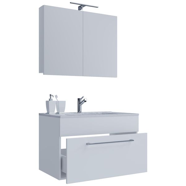 Waschtisch Vcm "3-Tlg. Waschplatz Waschtisch Badinos Schublade Sc", Weiß, B:60Cm T:46Cm, Waschtische, Waschtisch-image