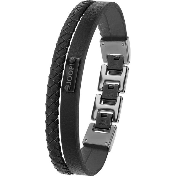 Lederarmband Joop "2039000", Schwarz (Gunfarben, Schwarz), ArmbäNder, Herren, 21,5Cm, Edelstahl Leder, Edelstahl, Leder, Lederarmband-image