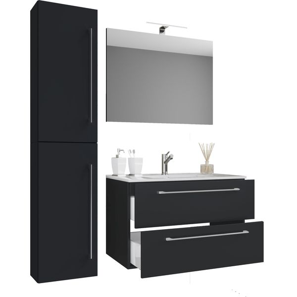 Waschtisch Vcm "4-Tlg. Waschplatz Waschtisch Badinos Schublade Sp", Schwarz, B:93Cm T:46Cm, Waschtische, Waschtisch-image
