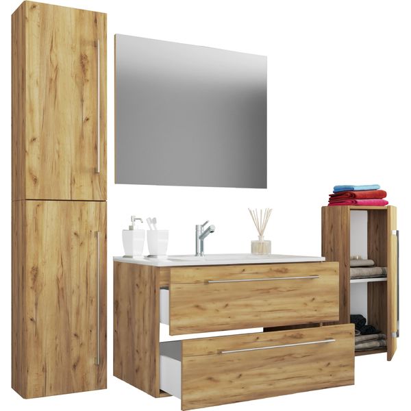 Waschtisch Vcm "5-Tlg. Waschplatz Waschtisch Badinos Schublade Sp", Braun (Honig, Eiche), B:146Cm T:46Cm, Waschtische, Waschtisch-image
