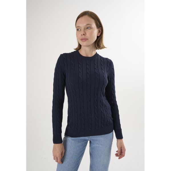 V-Ausschnitt-Pullover Felix Hardy "Kabelstrick-Pullover Mit V-Ausschnitt", Damen, Gr. L, Navy, 100% Baumwolle, Pullover-image
