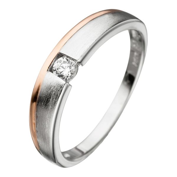Fingerring Jobo Gr. 58, Silber (Silber 925), Fingerringe, Damen, 58, Silber 925 (Sterlingsilber), Fingerring, 925 Silber Bicolor Vergoldet Mit Zirkonia-image