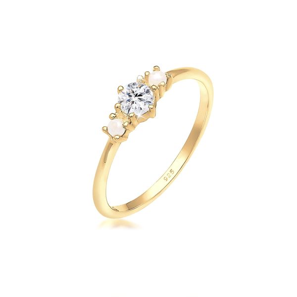 Verlobungsring Elli "Glas Kristalle Synthetische Perle Weiß 925 Sterling Silber" Gr. 52, Gold, Fingerringe, Damen, 52Mm, Silber 925 (Sterlingsilber), 1Mm, Verlobungsring-image