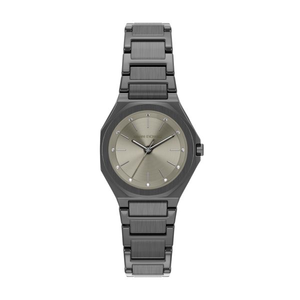 Quarzuhr Armani Exchange, Anthrazit, Grau, Armbanduhren, Damen, Quarzuhr, Armbanduhr, Damenuhr, Edelstahlarmband, Analog, Glassteine-image