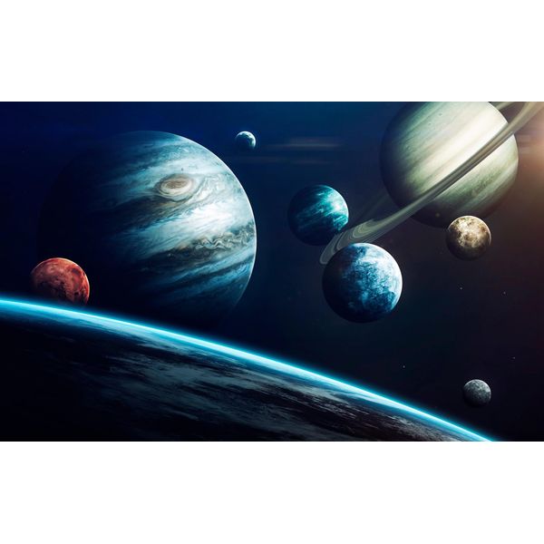 Fototapete Papermoon "Planeten Saturn Erde Mond Weltall Space", Bunt, B:4,5M L:2,8M, Vlies, Tapeten-image
