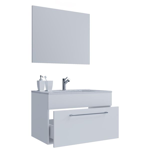 Waschtisch Vcm "3-Tlg. Waschplatz Waschtisch Badinos Schublade Sp", Weiß, B:80Cm T:46Cm, Waschtische, Waschtisch-image