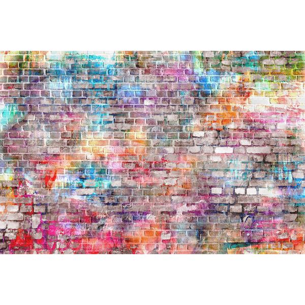 Fototapete Papermoon "Steinwand Ziegel Graffiti", Bunt, B:4,5M L:2,8M, Vlies, Tapeten-image