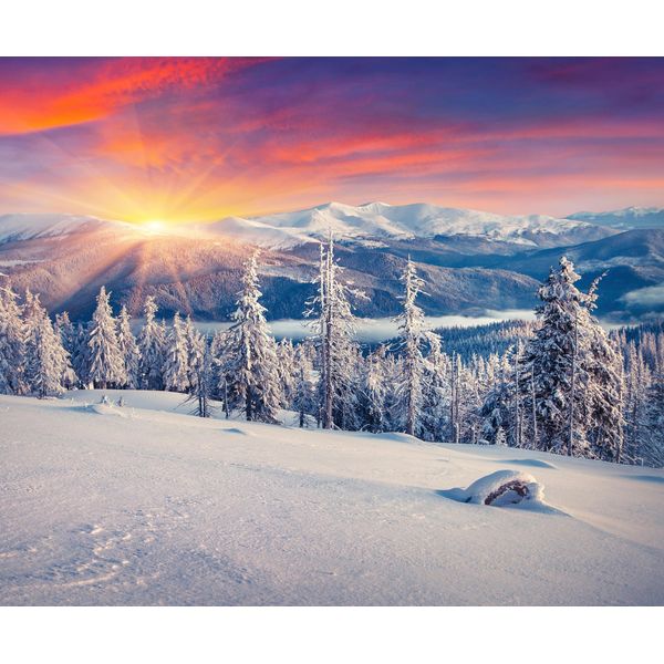 Fototapete Papermoon "ALPEN-WINTER Gebirge Xxl", Bunt, B:5M L:2,8M, Vlies, Tapeten-image