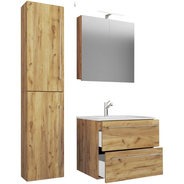 Waschtisch Vcm "4-Tlg. Waschplatz Waschtisch Badinos Schublade Sc", Braun (Honig, Eiche), B:93Cm T:46Cm, Waschtische, Waschtisch-image