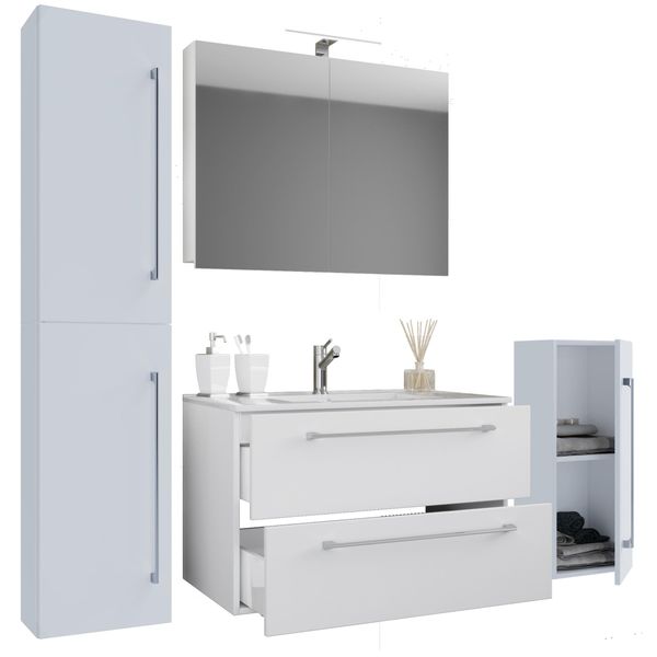 Waschtisch Vcm "5-Tlg. Waschplatz Waschtisch Badinos Schublade Sc", Weiß, B:126Cm T:46Cm, Waschtische, Waschtisch-image