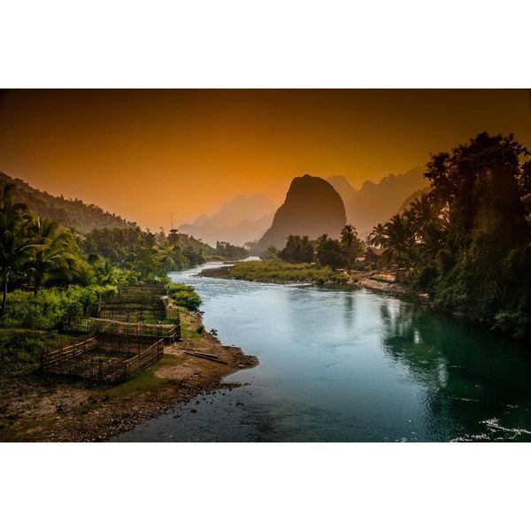 Fototapete Papermoon "Fluss In Landschaft", Bunt, B:3,5M L:2,6M, Vlies, Tapeten-image