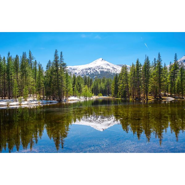 Fototapete Papermoon "YOSEMITE-SEE Gebirge Berge Alpen Sonne Wald BÄUme", Bunt, B:5M L:2,8M, Vlies, Tapeten-image