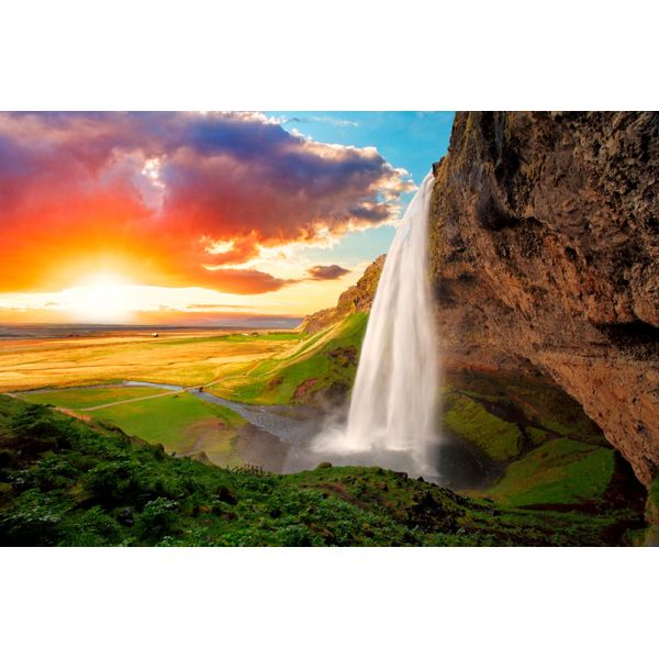 Fototapete Papermoon "Waterfall, Iceland", Bunt, B:5M L:2,8M, Vlies, Tapeten-image