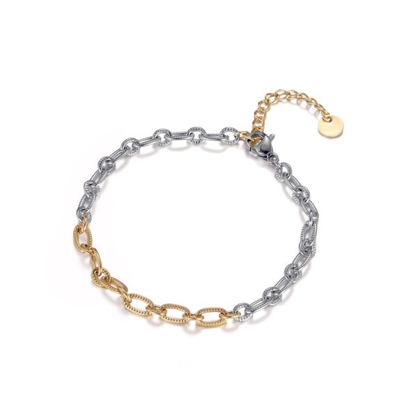 Armband Firetti "Schmuck Geschenk Edelstahl Armschmuck Armkette Ankerkette Bicolor", Edelstahlfarben, Gelbgoldfarben, ArmbäNder, Damen, 21Cm, Edelstahl, Armband-image