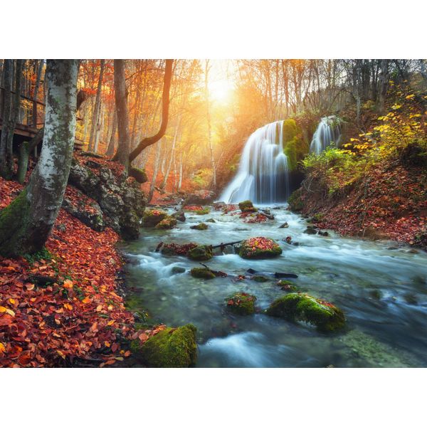Fototapete Papermoon "Mountain River Autun Waterfall", Bunt, B:4M L:2,6M, Vlies, Tapeten-image