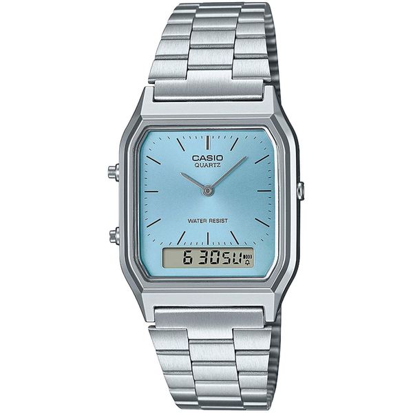 Chronograph Casio Vintage, Silber (Silberfarben, Hellblau), Armbanduhren, Damen, Chronograph, Quarzuhr, Armbanduhr, Damenuhr, Herrenuhr, Digitaluhr,Edelstahlarmband-image
