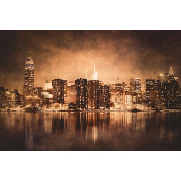 Fototapete papermoon "New YORK-CITY Skyline Brooklyn Bridge Vintage Wanddeko", Bunt, B:4,5M L:2,8M, Vlies, Tapeten-image