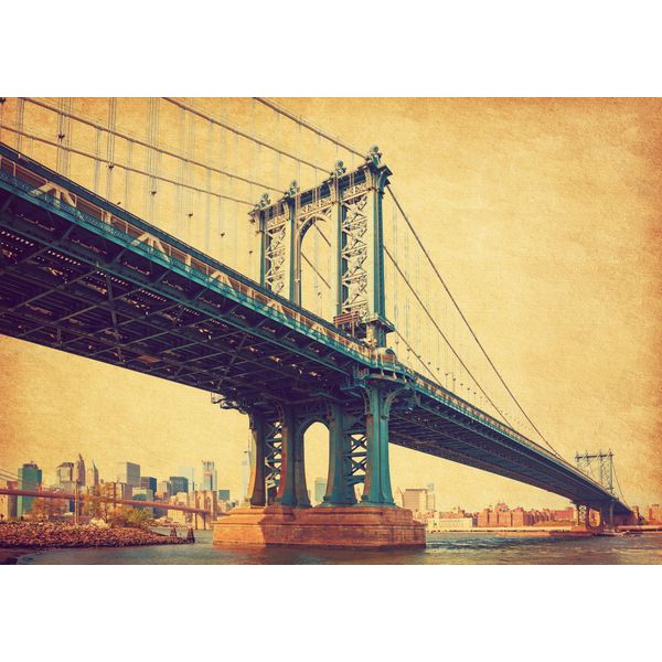 Fototapete Papermoon "Brooklyn BRIDGE-RETRO New York Manhattan BrÜCke Vintage", Bunt, B:3,5M L:2,6M, Vlies, Tapeten-image