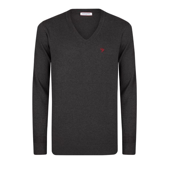 V-Ausschnitt-Pullover Felix Hardy "Pullover Mit V-Ausschnitt", Herren, Gr. L, Anthrazit, 100% Baumwolle, Pullover-image