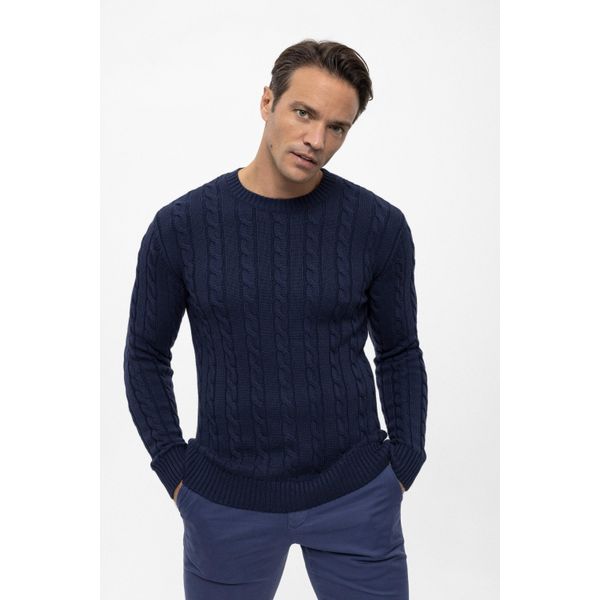 Rundhalspullover Felix Hardy "Pullover Mit Rundhalsausschnitt Aus Kabelstrick", Herren, Gr. Xxl, Navy, 100% Baumwolle, Pullover Rundhalspullover-image