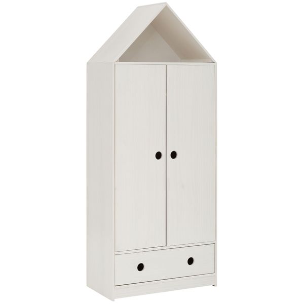 Kleiderschrank LÜTtenhÜTt "Alpi", Weiß, B:75Cm H:180Cm T:40Cm, Massivholz, SchräNke, Kleiderschrank, Kiefernholz, Mit EinlegeböDen Und Kleiderstange, HöHe 180 Cm-image