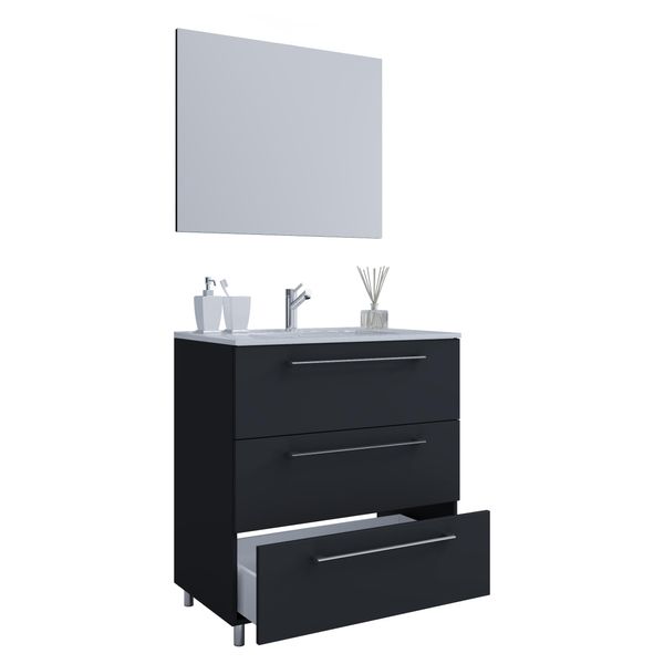 Waschtisch Vcm "3-Tlg. Waschplatz Waschtisch Badinos Schublade 3SC", Schwarz, B:80Cm T:46Cm, Waschtische, Waschtisch-image