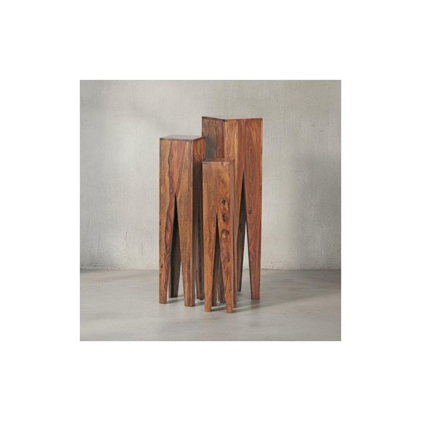 Kadima Design Beistelltisch-Set Mit 3 Giraffenbeinen: Massivholz, Rustikales Ambiente, Handgefertigt-image