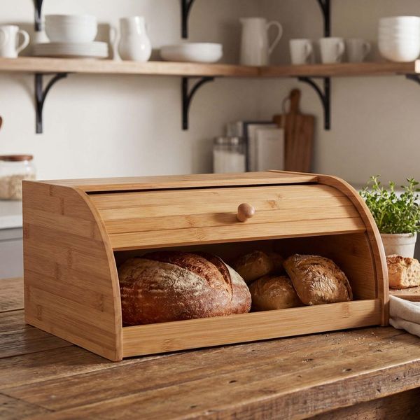 Brotkasten MCW-B80, Brotkiste BrotbehäLter Brotkorb Brotaufbewahrung, Bambus Rolldeckel ~ 17X40X28Cm, Ohne Schublade-image