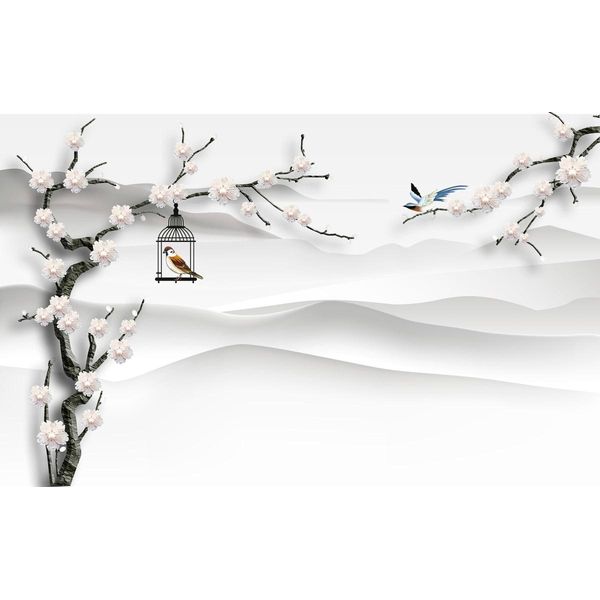 Fototapete Papermoon "Ast Mit VogelkäFig", Bunt, B:4M L:2,6M, Vlies, Tapeten-image