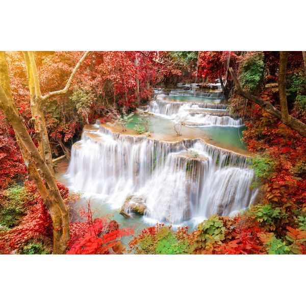 Fototapete Papermoon "Huay Mae Kamin Autumn Waterfall", Bunt, B:4M L:2,6M, Vlies, Tapeten-image