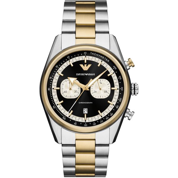 Chronograph Emporio Armani, Gold (Edelstahlfarben, Gelbgoldfarben), Armbanduhren, Herren, Chronograph, Quarzuhr, Armbanduhr, Herrenuhr, Edelstahlarmband, Analog, Tag-image