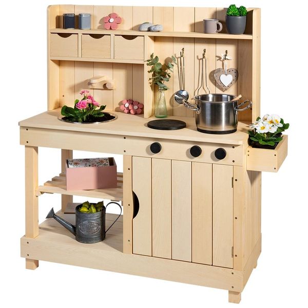 Outdoor-SpielküChe Muddy Buddy "Explorer", Beige (Natur), SpielküChen, Kinderb:40Cm H:105Cm T:102Cm, Holz, MatschküChe, Natur, B:40Cm H:105Cm T:102Cm-image