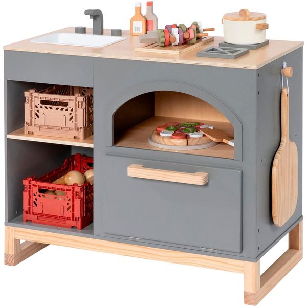 SpielküChe Musterkind "Taxus, Dunkelgrau/Natur", Grau (Dunkelgrau, Natur), SpielküChen, Kinderb:70Cm H:62Cm T:39Cm, Holz, B:70Cm H:62Cm T:39Cm-image