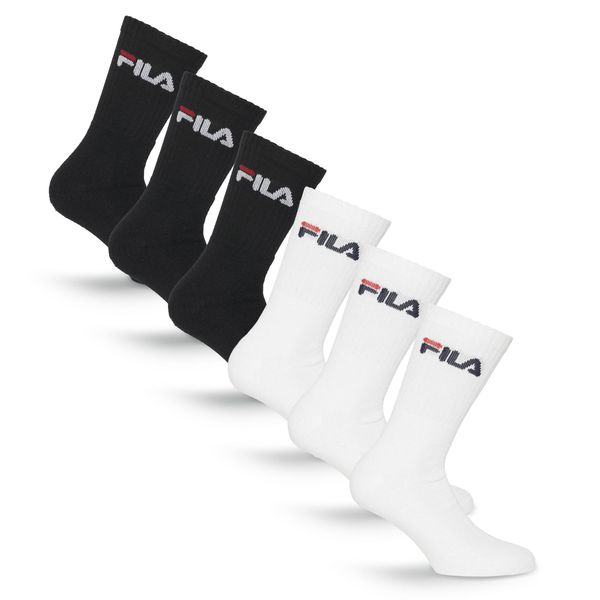 Tennissocken Fila "Unisex Crew Tennis Full Terry Socks", Damen, Gr. 43-46, 501, Schwarz, Weiß, Baumwollmischung, Elastisch, Socken Tennissocken, Sportsocken, Flache Zehennaht-image