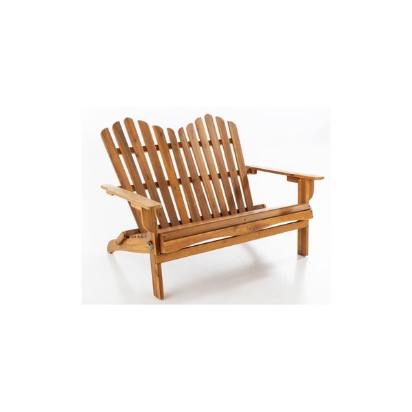 2-Sitzer Adirondack-Gartenbank Klappbar Aus Akazienholz, Ca. 125 X 80 X 94 Cm – Hellbraun-image