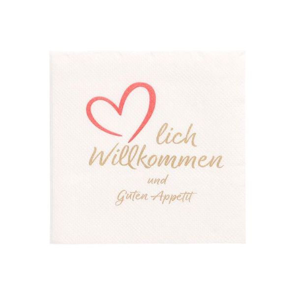 Papstar Servietten 'Herzlich Willkommen & Guten Appetit', 2‑Lagig, 20×20 Cm, 1/4‑Falz, Fsc, 125 StüCk-image