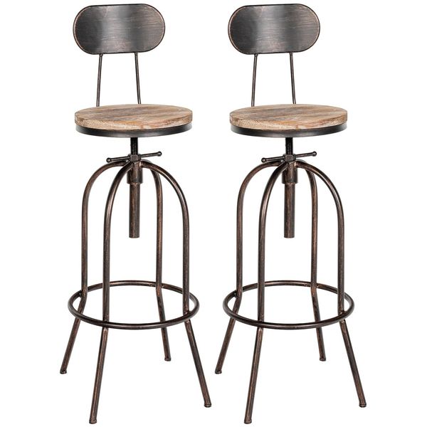 Clp 2Er Set Barhocker Pino I HöHenverstellbare BarstüHle Mit Holzsitzen Und RüCkenlehnen I Thekenhocker HöHenverstellbar Und Drehbar-image