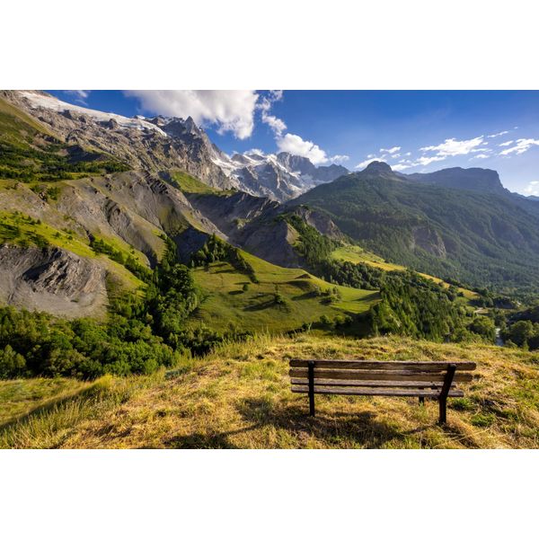 Fototapete Papermoon "BERGE-NATUR Landschaft Gebirge Alpen BÄUme Wald Tapete", Bunt, B:3,5M L:2,6M, Vlies, Tapeten-image