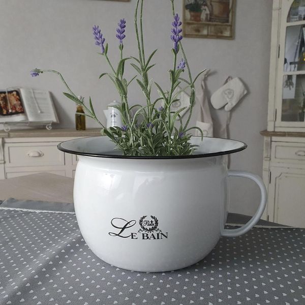 ÜBertopf Ambiente Haus "Nachttopf / TöPfchen Aus Emaille", Weiß (Antikweiß), B:25Cm H:14Cm T:22Cm, Emailliertes Stahlblech, PflanzgefäßE-image