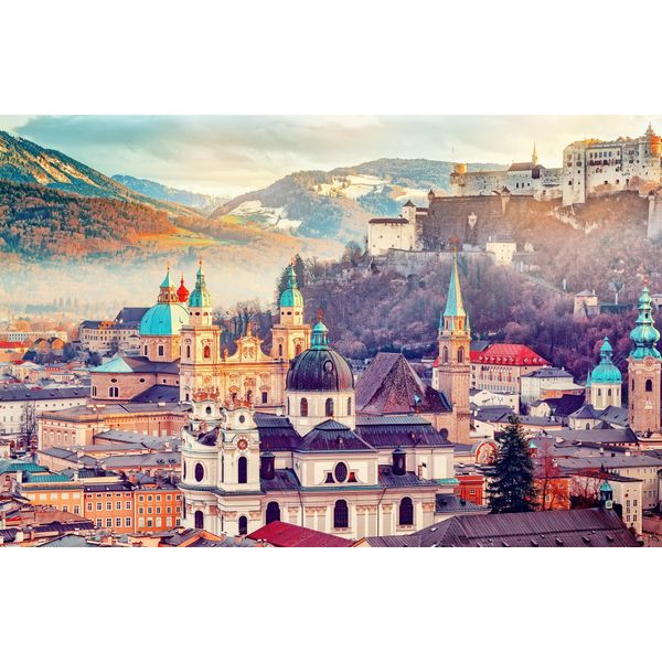 Fototapete Papermoon "ALTSTADT-SCHLOSS Palast Alpen", Bunt, B:4M L:2,6M, Vlies, Tapeten-image
