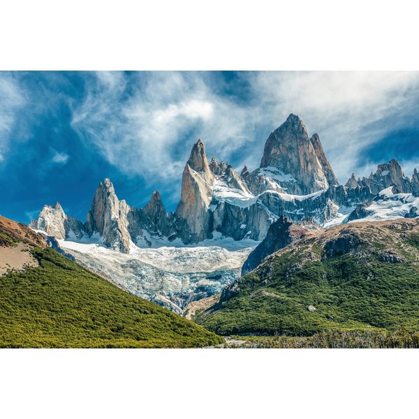 Fototapete Papermoon "GEBIRGE-PATAGONIEN Blumen Berge Wiese Sonne Wald Fluss", Bunt, B:4,5M L:2,8M, Vlies, Tapeten-image