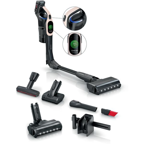 Bosch Akku-Stielstaubsauger "Unlimited 10 BKS1041RHF, Microclean™ Technology, Display, Knickrohr", Rosa (Rosé), B:25Cm H:130Cm T:21,6Cm, Akkusauger, Hepa-Filtersystem, 10 Jahre Motorgarantie, Led-Licht, Powder Rose-image