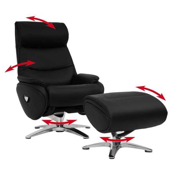 Relaxsessel Mit Hocker MCW-K98, Fernsehsessel Sessel, Liegefunktion Drehbar, Metall Echtleder/Kunstleder ~ Schwarz-image
