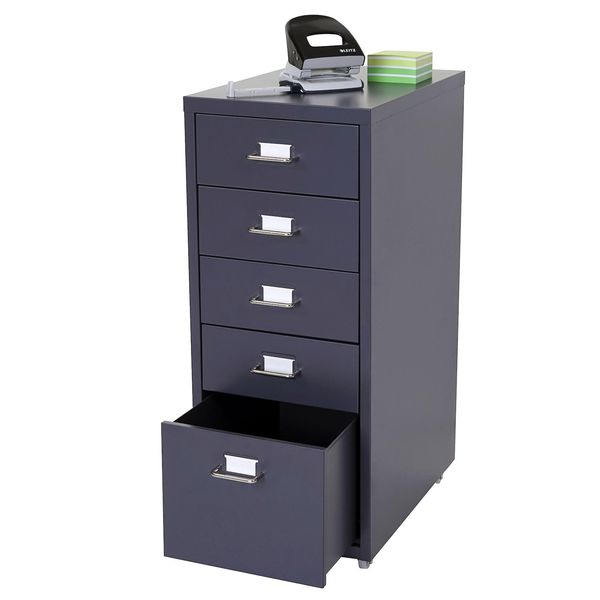 Rollcontainer Preston T851, Schubladenschrank Stahlschrank, 69X28X41Cm 5 Schubladen ~ Dunkelgrau-image