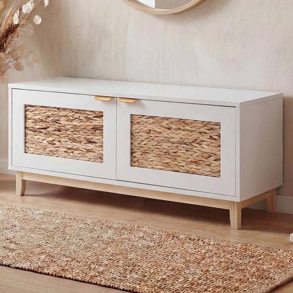 Sitzbank MCW-P54, Garderoben-Bank Schuhregal Schuhablage, Mdf Melamin Wasserhyazinthefront 45X100X42Cm ~ Weiß-image