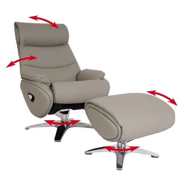 Relaxsessel Mit Hocker MCW-K98, Fernsehsessel Sessel, Liegefunktion Drehbar, Metall Echtleder/Kunstleder ~ Grau-image