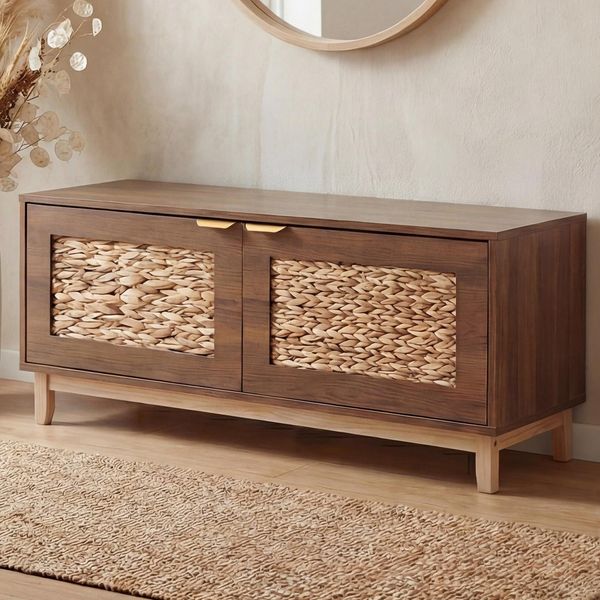 Sitzbank MCW-P54, Garderoben-Bank Schuhregal Schuhablage, Mdf Melamin Wasserhyazinthefront 45X100X42Cm ~ Braun-image