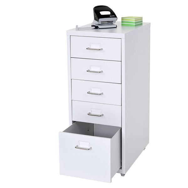 Rollcontainer Preston T851, Schubladenschrank Stahlschrank, 69X28X41Cm 5 Schubladen ~ Weiß-image