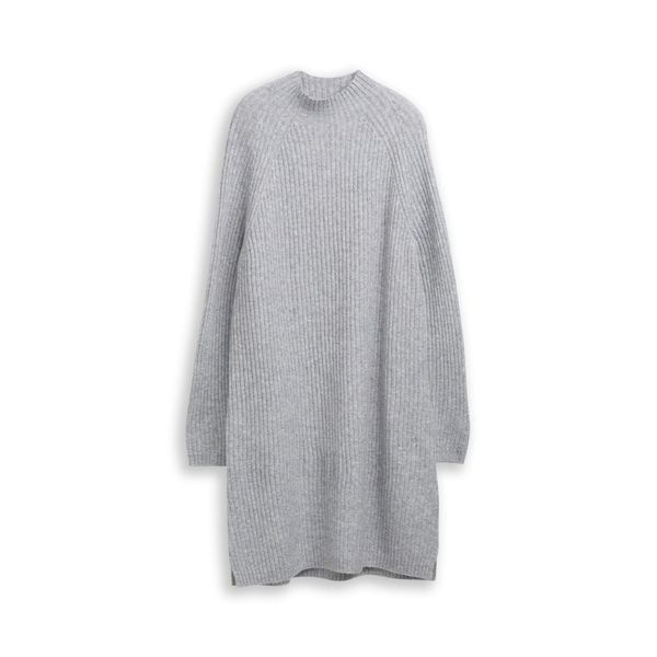 Tom Tailor Denim Damen Strickkleid Mit Stehkragen, Grau, Meliert, Gr. M-image